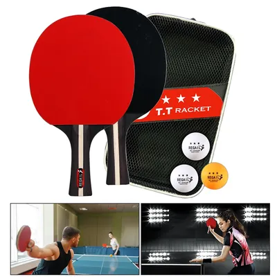 Ping-Pong-Schläger, 2 Schläger und 3 Bälle, Ping-Pong-Paddel-Set, professionelles 2-Spieler-Ping-Pong-Set mit Tasche für fortgeschrittene Training Image