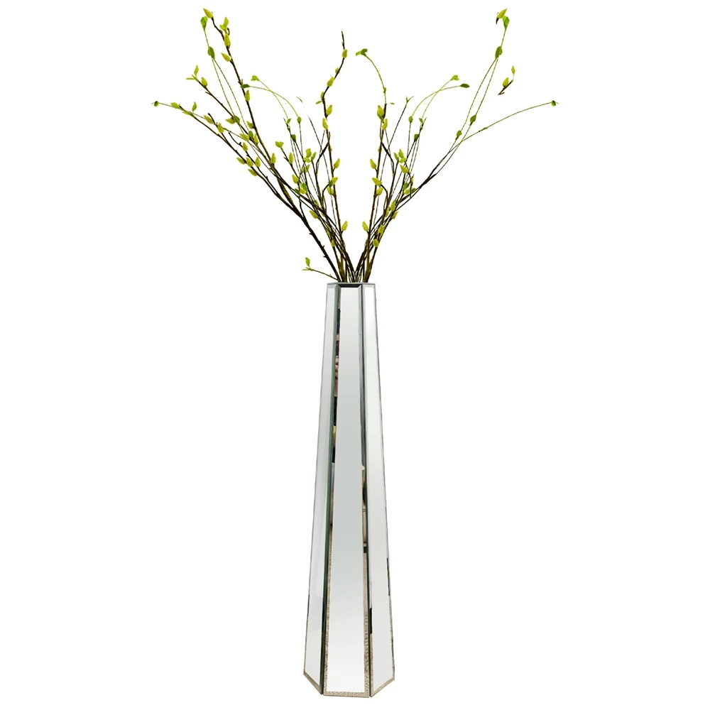 Hohe Blumen-Bodenvase aus verspiegeltem Glas, silberfarben, große Vase, Heimdekoration Image