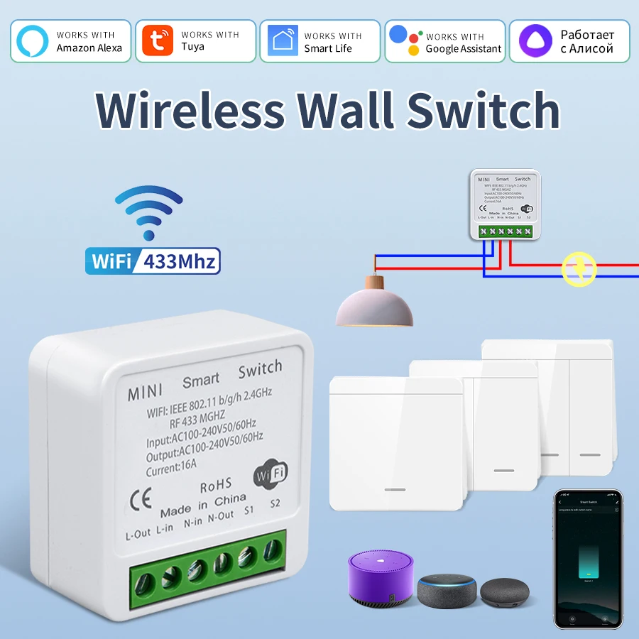 Tuya Smart WiFi Schalter Alexa Google Home Voice Control Smart Leben APP Intelligente Modul Empfänger RF433MHz Wand Panel Schalter Image