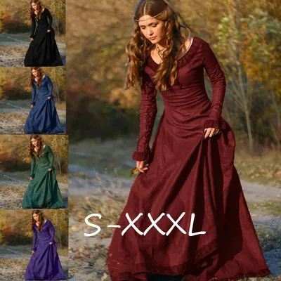 Neues mittelalterliches Renaissance-langes Kleid, keltisches Königinkleid, Halloween-Party, Cosplay-Kostüm, quadratischer Kragen, Maxikleid S-3XL Image
