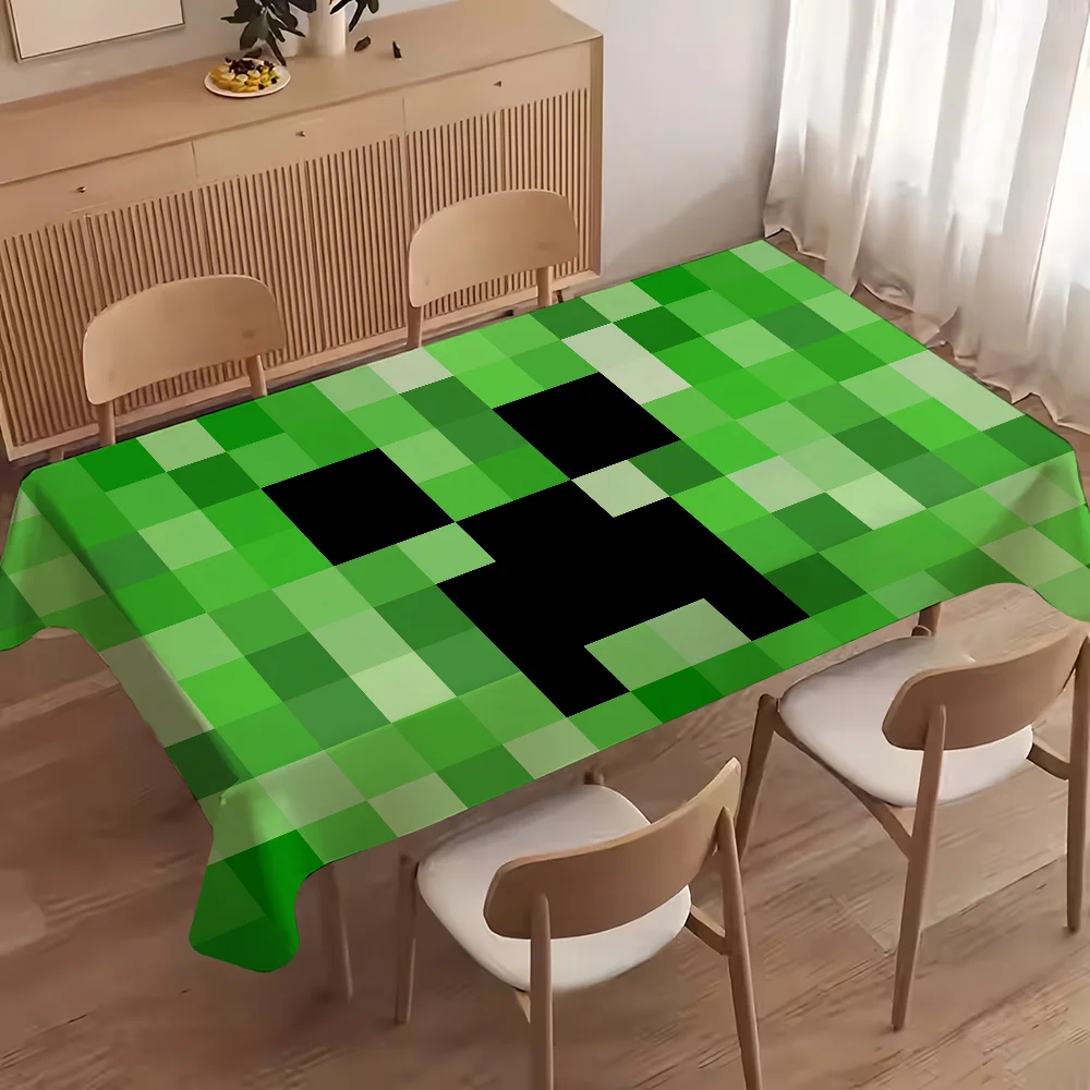 Grüne Pixel Creeper Face Tischdecke für drinnen und draußen, wasserdichte Dekoration, rechteckige Picknick-Tischdecke Image