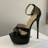 Liyke Schwarz Patent Leder Frauen Sexy Fetisch Sandalen Dicken Boden Offene spitze Plattform High Heels Party Stripper Schuhe Größe 35-42