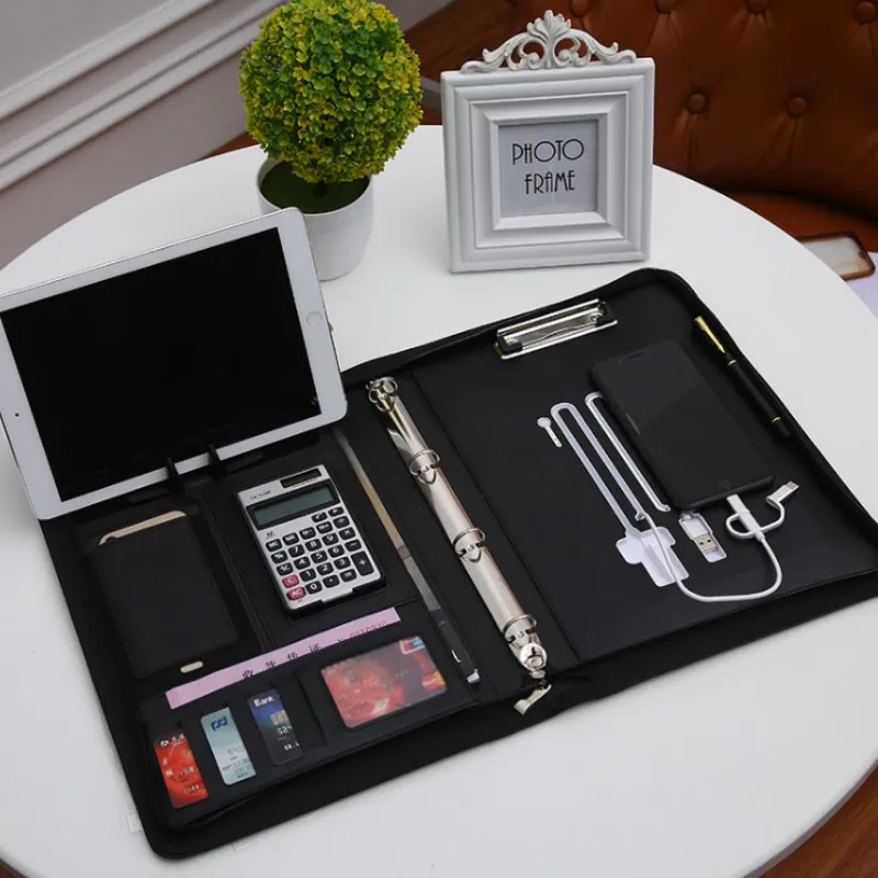 Multifunktionaler A4-Konferenzordner für geschäftliche Schreibwaren, Leder-Kontrakt-Dateiordner, Reise-Dokumentenordner Image