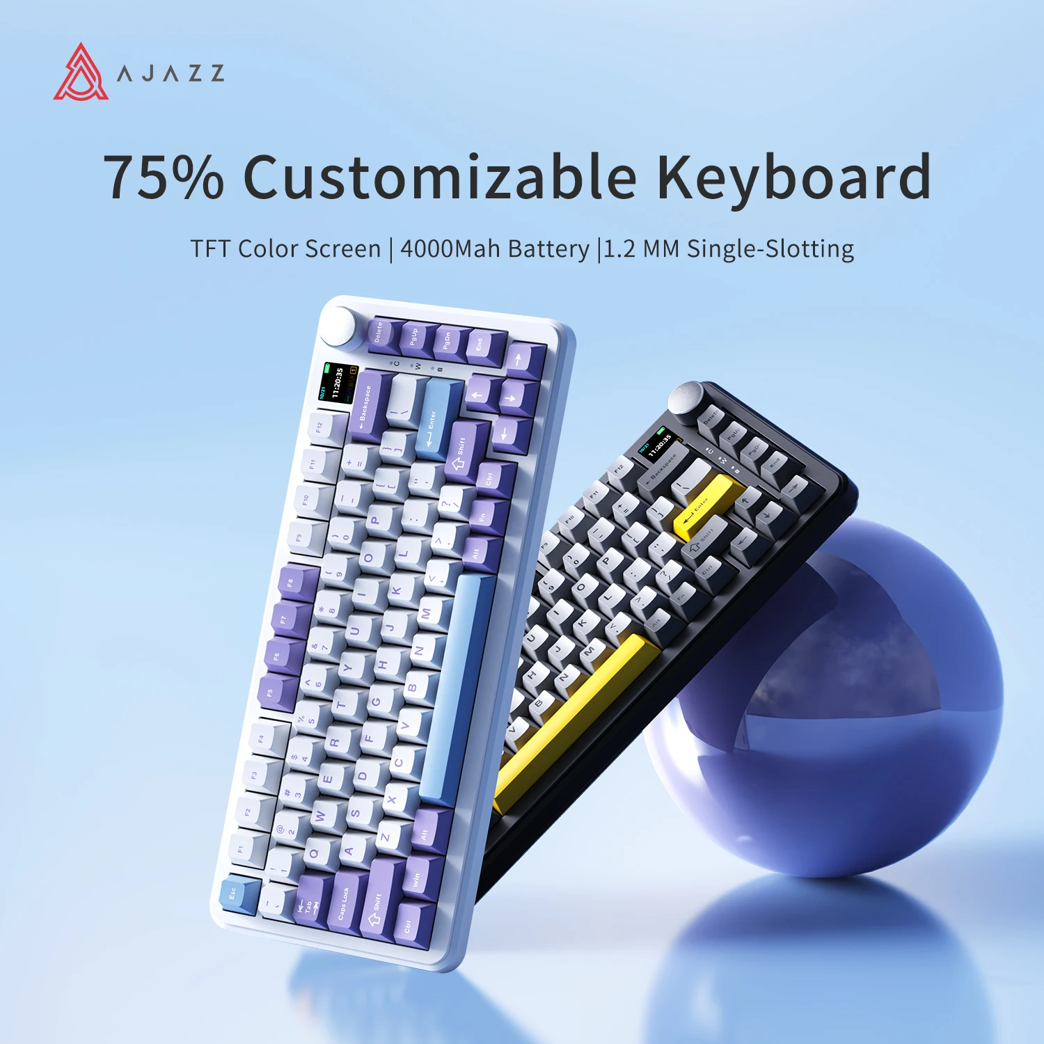 NEUE AJAZZ AK820 MAX Tri-mode Hot Swap 4000 mAH RGB Bluetooth Wireless Gaming Mechanische Tastatur Mit Knopf 82 tasten PBT Tastenkappen Image