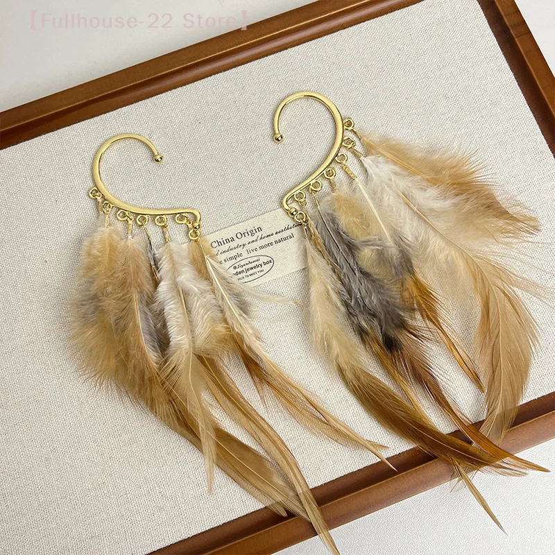Böhmische Vintage lange übertriebene unregelmäßige Federohrringe für Frauen, modische ethnische Federohrstecker, Party-Schmuckgeschenk Image