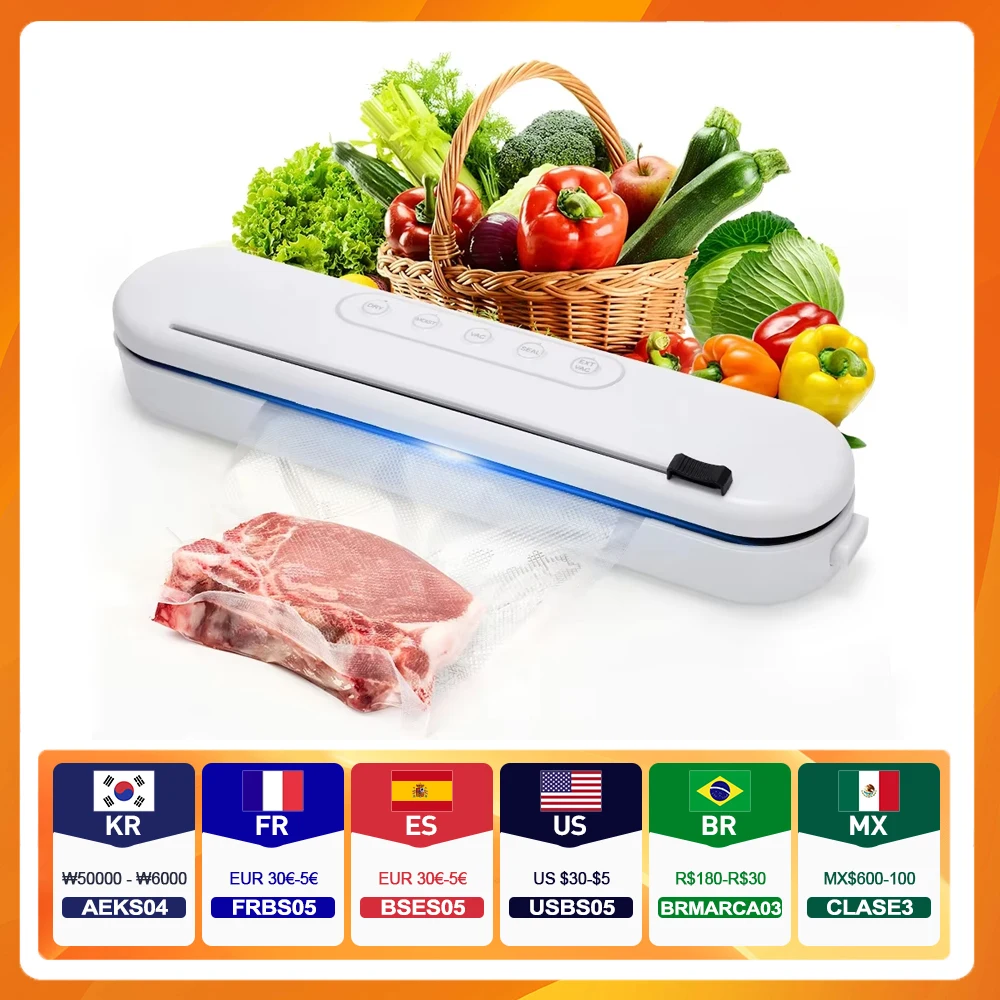 2-in-1-Vakuumiermaschine für trockene und nasse Lebensmittel, Verpackungsmaschine für die Aufbewahrung von Lebensmitteln in der Küche, Verschließmaschine mit integriertem Schneider, Vakuumverpacker Image