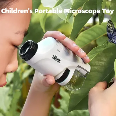 Portable Kids Pocket Mini Microscope 60x-120x LED Lighted Handheld Microscope Student Science Experiment Equipment Set Gift