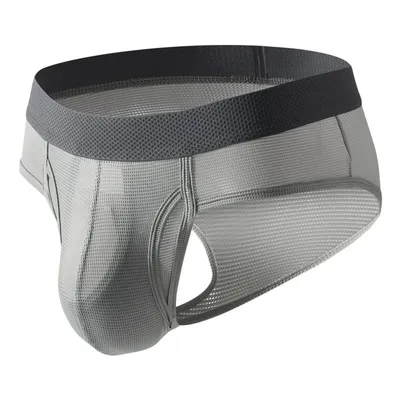 Herren-Slip mit offener Vorderseite, Eisseide, niedrige Taille, Trennung, atmungsaktive Unterwäsche, atmungsaktive Teenager-Unterhose Image