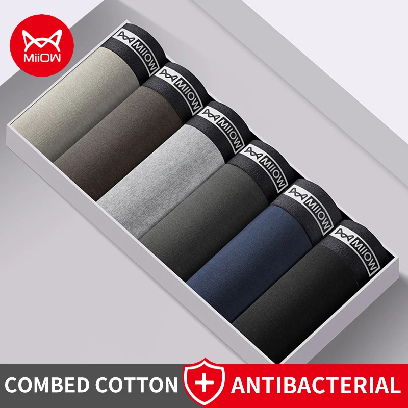 MiiOW 4Pcs Weiche Baumwolle Männer Unterwäsche Atmungsaktive Boxershorts Antibakterielle Schritt Schlüpfer der Männer Mann Unterhose Herren Boxer Briefs Image