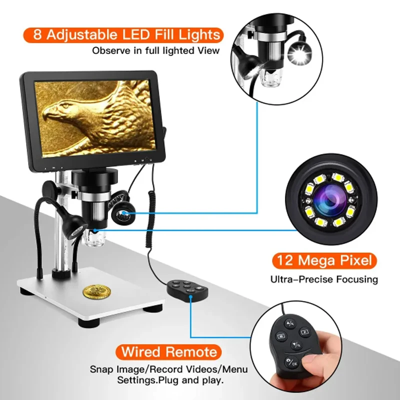 7 Zoll 1080p LCD-Digital mikroskop 50x-1200x Löt elektronik mikroskope mit LED-Leuchten unterstützen PC-Computer werkzeuge Image