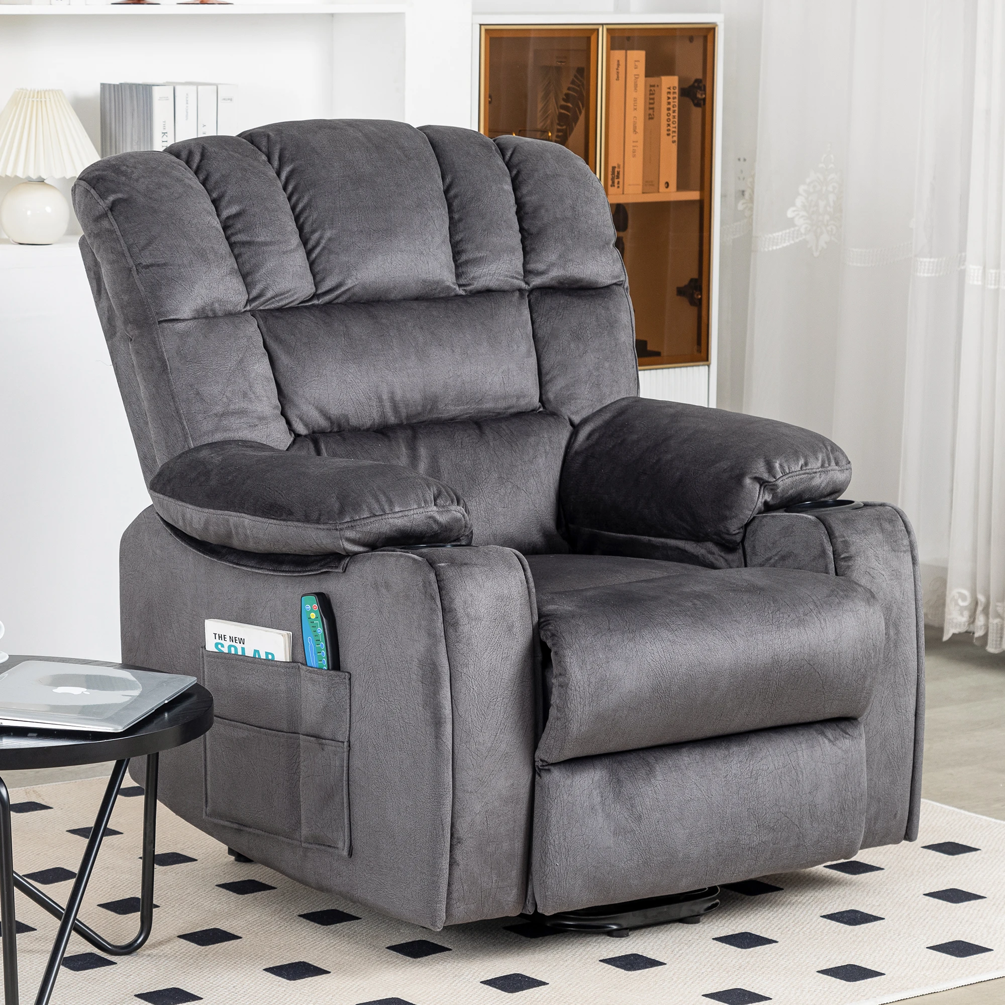 Elektrisch verstellbarer Massage-Sessel für ältere Menschen, elektrisch verstellbare Unterlage, Stoff-Liegestuhl mit 2-Tassenhalter Image