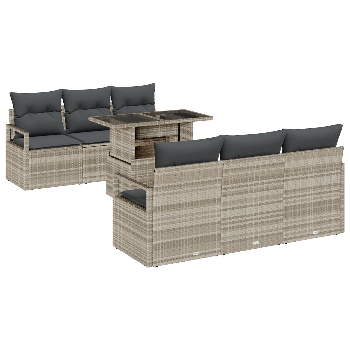 vidaXL 7-teiliges Garten Sofa Set mit Kissen Hellgrau Poly Rattan Image