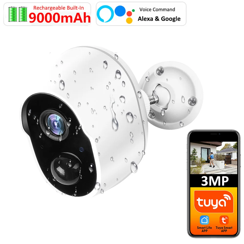 Tuya Smart Leben 9000 mAh Akku Betrieben IP65 Outdoor Wireless WIFI 3MP Überwachung Sirene CCTV Kamera Alexa Google Image