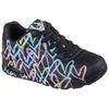 Wedgesneaker SKECHERS "UNO-SPREAD THE LOVE", Damen, Gr. 37, schwarz (schwarz multi), Lederimitat, kontrastfarbene Details, sportlich, Schuhe, Freizeitschuh, Halbschuh, Schnürschuh mit coolem Graffiti-Print