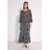 Maxikleid STREET ONE STUDIO, Damen, Gr. 34, EURO-Größen, schwarz void blau, Stoff, 100% Viskose, bedruckt, casual, regular fit lang, Rundhals, 3/4-Ärmel Bündchen, Kleider, aus Viskose