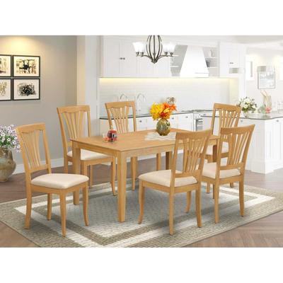 HomeStock 7-Pc Rectangle Natural Oak Finish Solid Wood Top Dining Table with 6 Chairs