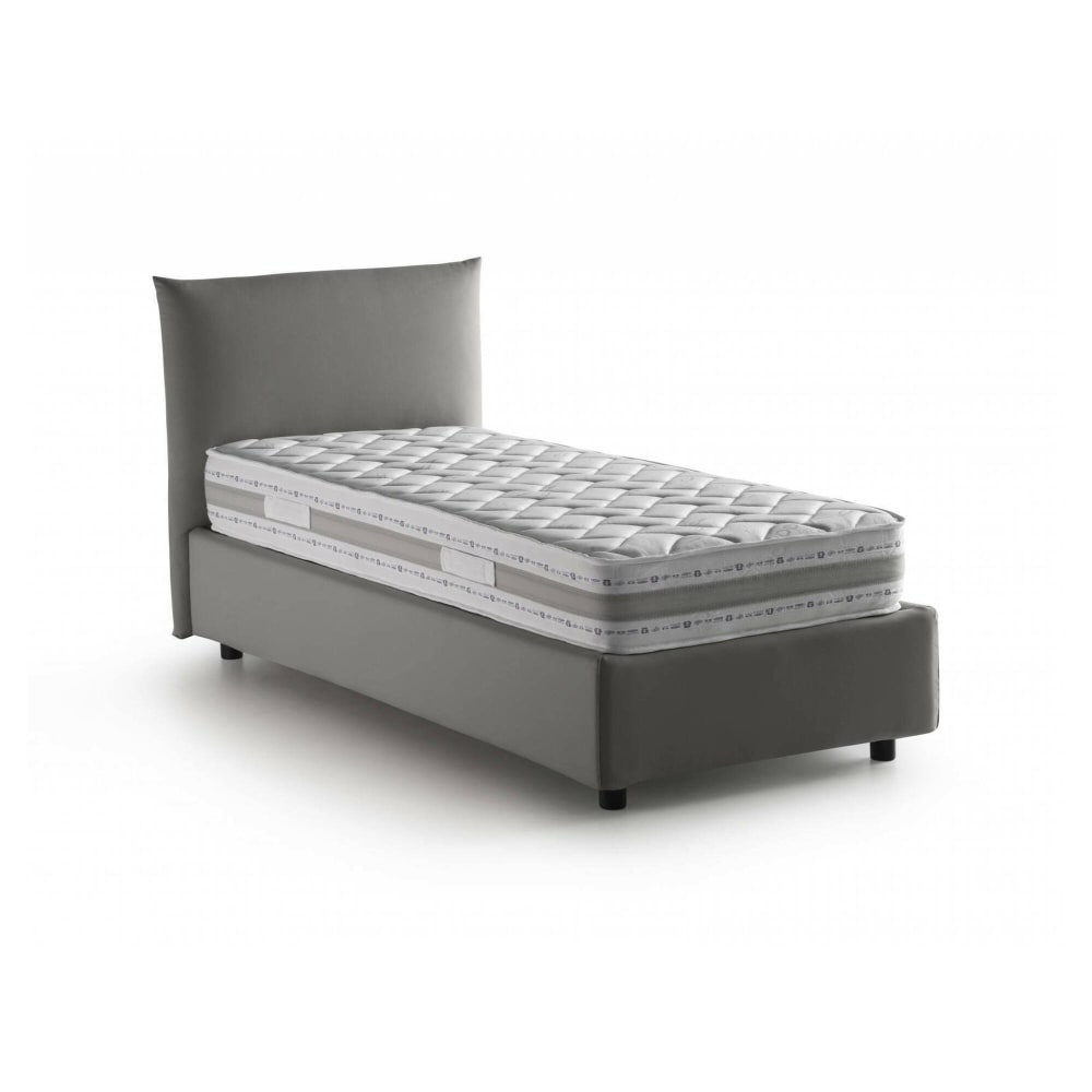 Lit simple en tissu gris 80x190 cm