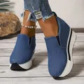Femmes hauteur augmentant chaussures à semelles compensées léger sans lacet plate-forme baskets femmes semelle épaisse Denim marche Rocker chaussures femme