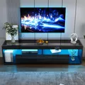 Armoire TV avec LED, étagère TV avec 2 tiroirs, armoire TV haute brillance, noir