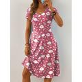 Damen Midikleid Strickkleid Freizeitkleid T-Shirt-Kleid Sommerkleid Urlaub Lässig Boho Strand Normale Passform Blumen Grafik Kurzarm V Ausschnitt Rosa Blau Orange Grün Sommer Frühling