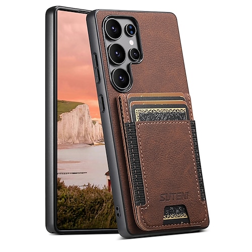 Handy Hülle Handyhüllen Für Samsung Galaxy S25 S24 S23 Ultra Plus S22 Plus Ultra Rückseite Mit Ständer Kartenfach Stoßfest Retro TPU PU-Leder Image