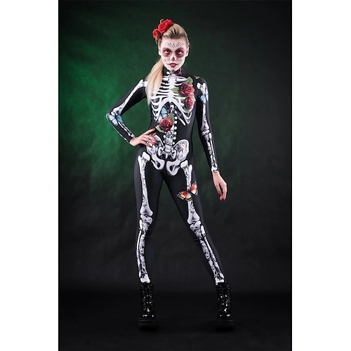 Karnevalskostüm 2026 Totenkopf Zuckerschädel Karneval Bodysuit Ganzkörper-Catsuit Gruseliges Kostüm Kinder Erwachsene Herren Damen Jungen Halloween Karneval Tag der Toten Club Party Leistung Image
