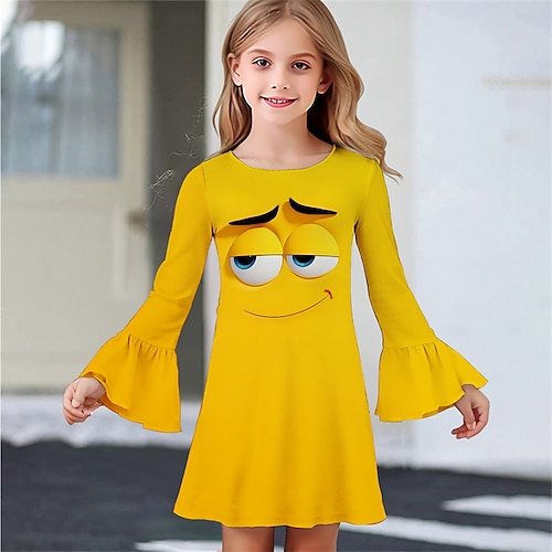 Mädchen' 3D Cartoon Kleid Rüschenkleid Langarm Sommer Frühling Urlaub Täglich Ferien Schön Süß Kinder 4-12 Jahre Freizeitkleid Knielang Normale Passform Image