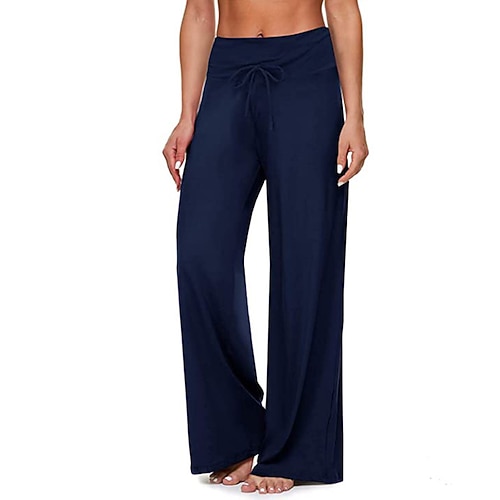 Damen Yogahose Freizeithosen Weites Bein Bauchkontrolle Hohe Taille Fitnessstudio Training sportlich Unterteile Einfarbig Schwarz Dunkelblau Herbst Sport Sportkleidung Lässiger Schnitt Image