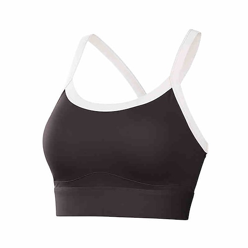 Damen Trainings-Tanktops Sport-BH Unterwäsche Hohe Stützen Atmungsaktiv Bürgellos Gefüttert Einfarbig Sport Sportkleidung Schwarz Weiß Fitnessstudio Fitness Yoga Image