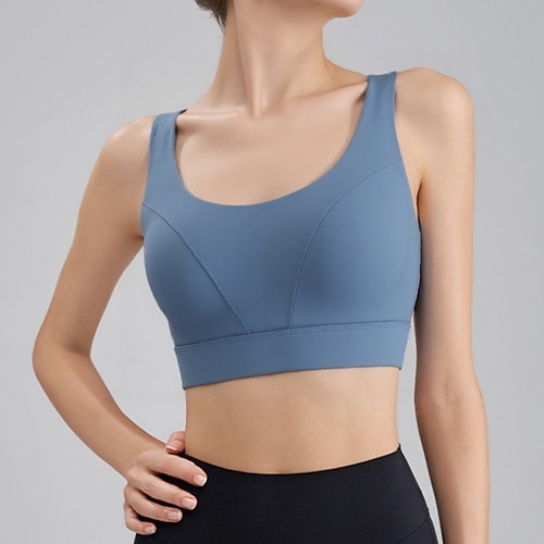 Damen Trainings-Tanktops Sport-BH Unterwäsche Medium Unterstützung Atmungsaktiv Bürgellos Gefüttert Einfarbig Sport Sportkleidung Weiß Blau Fitnessstudio Fitness Yoga Image