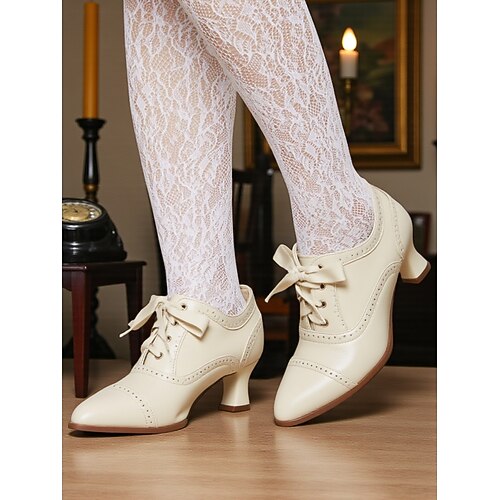 Grüne Oxford-Pumps für Damen im Edwardianischen Stil – viktorianische Vintage-Schnürschuhe mit mittelhohem Absatz im Stil der 1900er-1910er Jahre und Brogue-Details, perfekt für Teepartys, Cosplay und historische Veranstaltungen Image