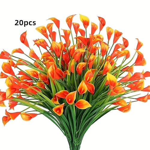20er-Pack künstliche Kara-Lilien für den Außenbereich, UV-geschützte Kunstblumen aus Kunststoff für Garten, Veranda, Hof, Büro, Fensterrahmen, Schreibtisch und Heimdekoration – Image