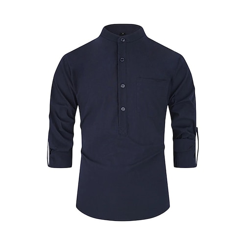 Herren Hemd Schwarz Weiß Gelb Rote Dunkelmarine Langarm Einfach Großvaterkragen Schule Formell Bekleidung Minimalistisch Image