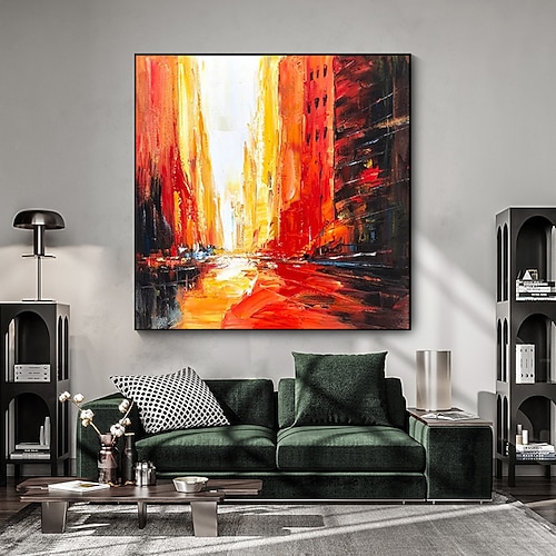 handgemaltes Original Ölgemälde auf Leinwand, große Gemälde, abstrakte Stadtarchitektur, Wandkunst für die Inneneinrichtung Image