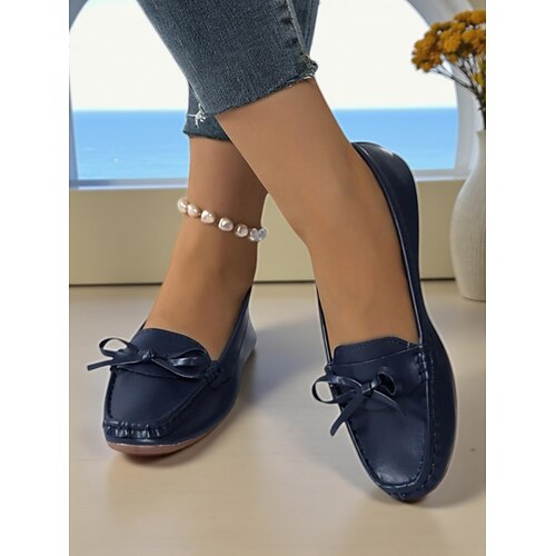 Damen-Mokassins mit goldfarbener Metallic-Schleife – bequeme Slipper, lässige und elegante flache Schuhe für Damen, perfekt für Partys, Reisen und den Alltag Image