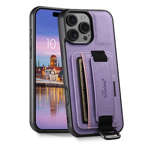 Handy Hülle Handyhüllen Für iPhone 17 Pro Max 17 Air 16 Pro Max Plus 15 Pro Max Plus 15 14 Pro Max Plus 16e Rückseite Mit Handgelenkschlaufe Ständer Kartenfach Retro TPU PU-Leder Image
