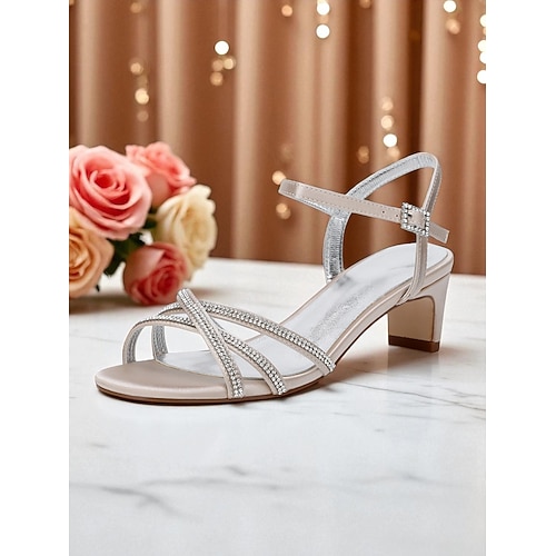 Strassbesetzte Riemchensandalen für die Mutter der Braut, offene Zehenpartie, Knöchelriemen und Blockabsatz – elegante Schuhe für Hochzeiten, Empfänge und festliche Anlässe Image
