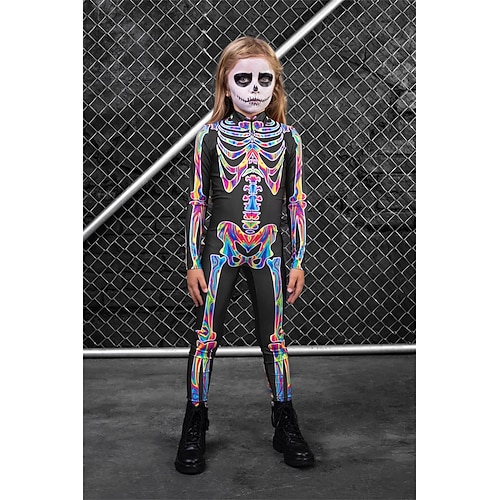 Karnevalskostüm 2026 Totenkopf Karneval Bodysuit Ganzkörper-Catsuit Gruseliges Kostüm Kinder Erwachsene Herren Damen Jungen Halloween Karneval Tag der Toten Club Party Leistung Einfaches Image