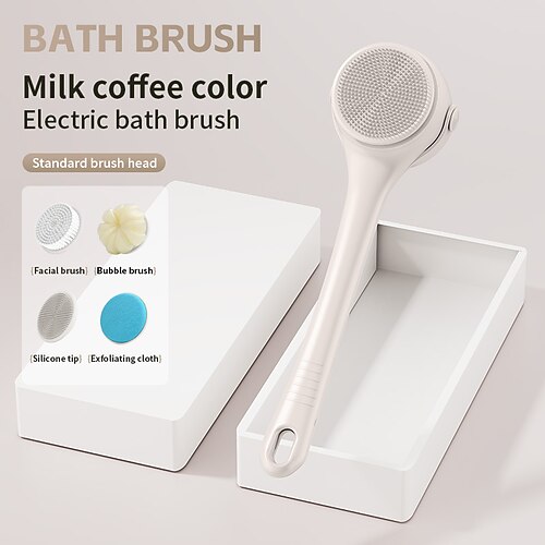 Heißer verkauf usb elektrische lange griff silikon badebürste elektrische rotierende körper dusche reinigung bürste für körper mit 4 bürstenköpfe Image