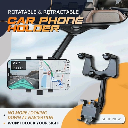Drehbarer und einziehbarer Autotelefonhalter, Rückspiegelhalterung, multifunktionale, verstellbare Halterung, universeller 360-Grad-Drehständer für GPS-Navigation und Smartphones