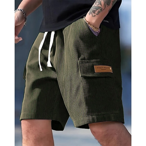 Herren Cargo-Shorts Sommershorts Freizeitshorts Cordshorts Elastischer Bund Kordelzug Mehrere Taschen Einfach Komfort Atmungsaktiv Kurz Outdoor Urlaub Sport Lässig Schwarz Gelb Image