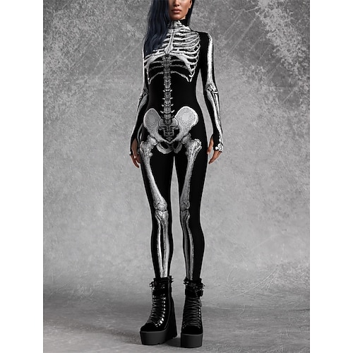 Karnevalskostüm 2026 Totenkopf Karneval Bodysuit Ganzkörper-Catsuit Gruseliges Kostüm Kinder Erwachsene Herren Damen Jungen Halloween Karneval Tag der Toten Club Party Leistung Einfaches Image