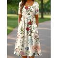 Damen Midikleid Strickkleid Freizeitkleid Sommerkleid A Linie Kleid Urlaub Lässig Strand Ferien Normale Passform Blumen Grafik Kurzarm Rundhalsausschnitt Schwarz Rote Orange Beige Sommer Frühling