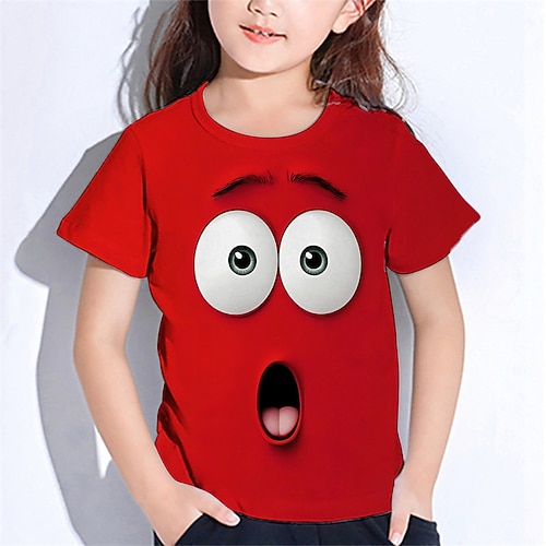 Mädchen 3D Cartoon T-Shirt Kurzarm Sommer Frühling Mode Basic Kinder 4-12 Jahre Rundhalsausschnitt Outdoor Lässig Täglich Normale Passform Image