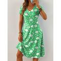 Damen Midikleid Strickkleid Freizeitkleid T-Shirt-Kleid Sommerkleid Urlaub Lässig Boho Strand Normale Passform Blumen Grafik Kurzarm V Ausschnitt Rosa Blau Orange Grün Sommer Frühling