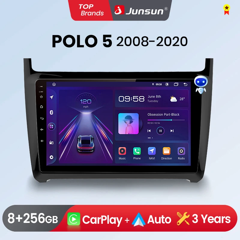 Junsun drahtlose carplay android auto autoradio für vw volkvolkswagen polo 5 gps intelligente systeme tereo multimedia autoradio Image