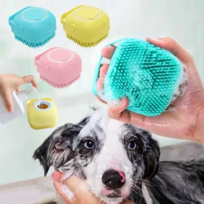 Silicone Dog Bath Massage Gloves Brush Pet Cat Bathroom Cleaning Tool Comb Brush for Dog Can Pour Shampoo Dog Grooming Supplies