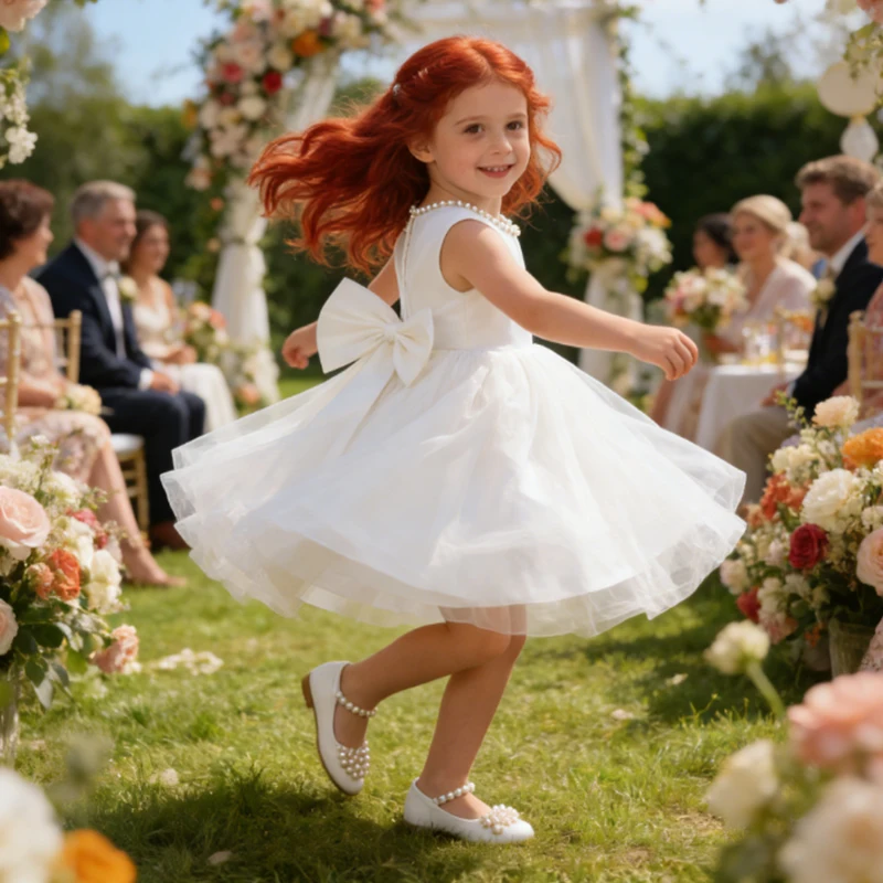Mädchen Prinzessin Kleid Hochzeit Brautjungfer Weißes Kleid für Mädchen Geburtstag Party Ballkleid Kinder Erstkommunion formelles Abendkleid Image