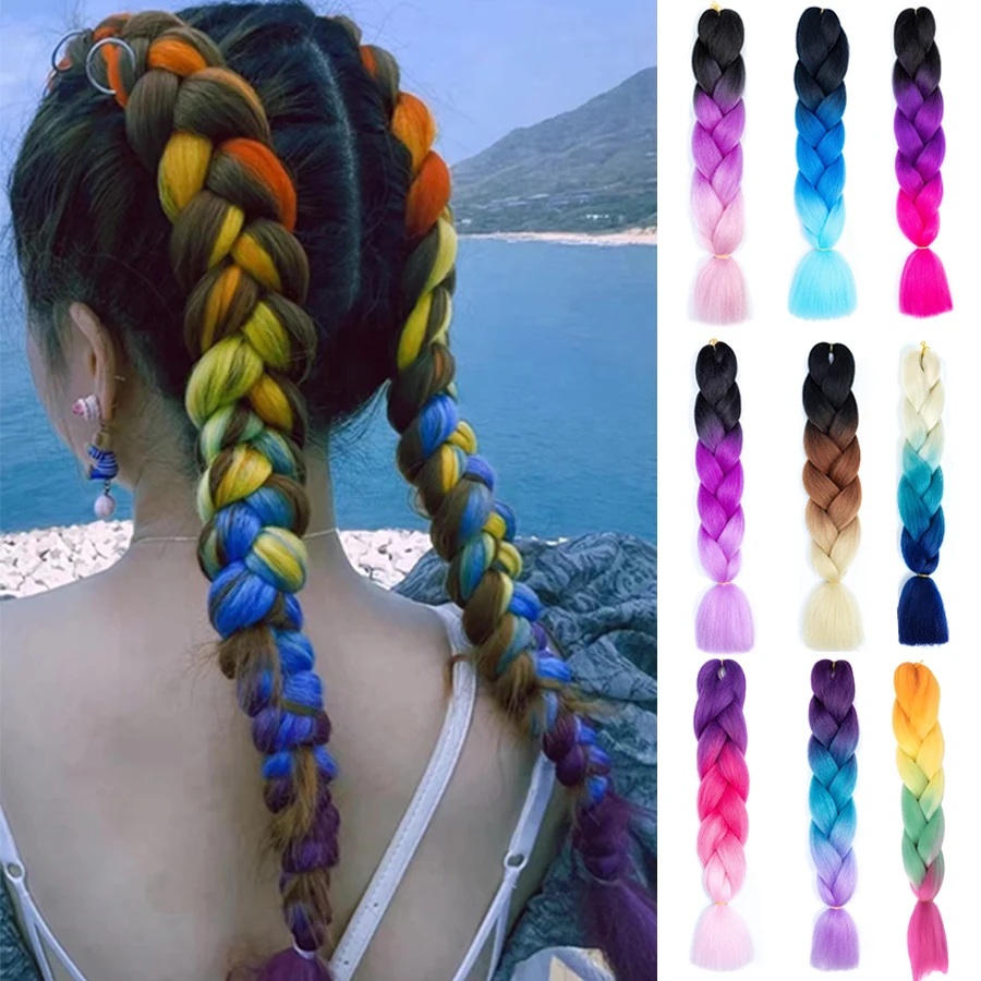 24-Zoll-Jumbo-Zöpfe, Verlängerungen, synthetisches Flechthaar, Afro-Ombre-Farbe, Kanekalon-Haar für Kinder, Zopf Image