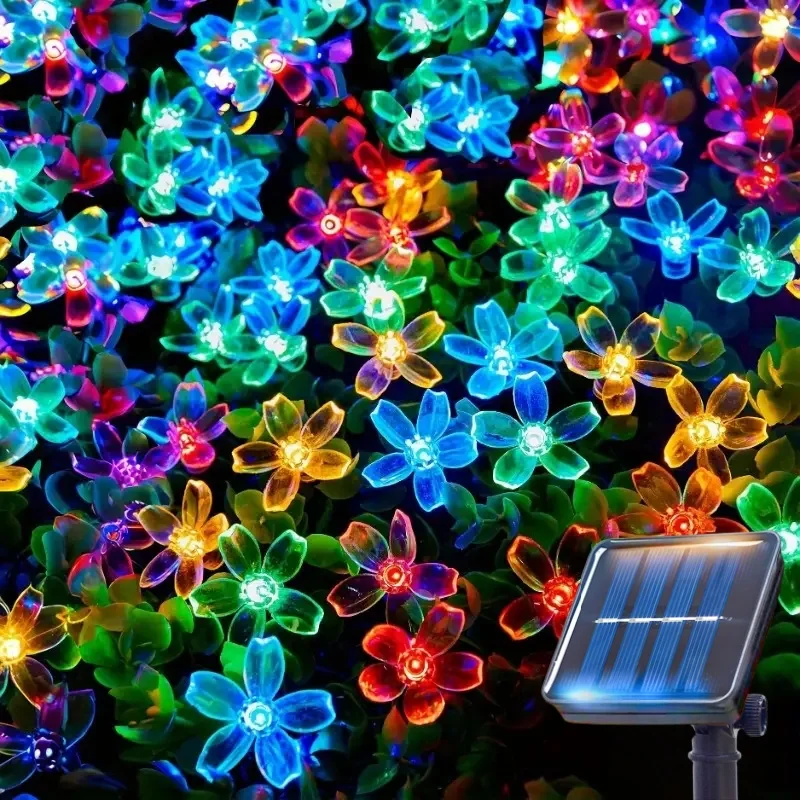 Solarbetriebene Kirschblüten-LED-Lichterkette für den Außenbereich, Blumendekoration, Lichterkette für Garten, Weihnachten, Rasen, Halloween, Weg